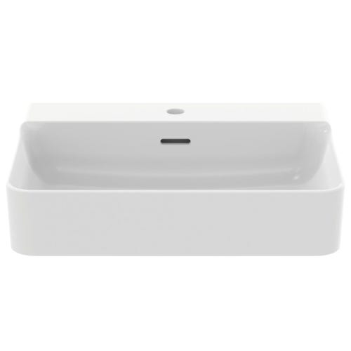 Immagine di Ideal Standard CONCA lavabo rettificato rettangolare sospeso o da appoggio L.60 cm, monoforo, con troppopieno, colore bianco seta finitura opaco T3818V1