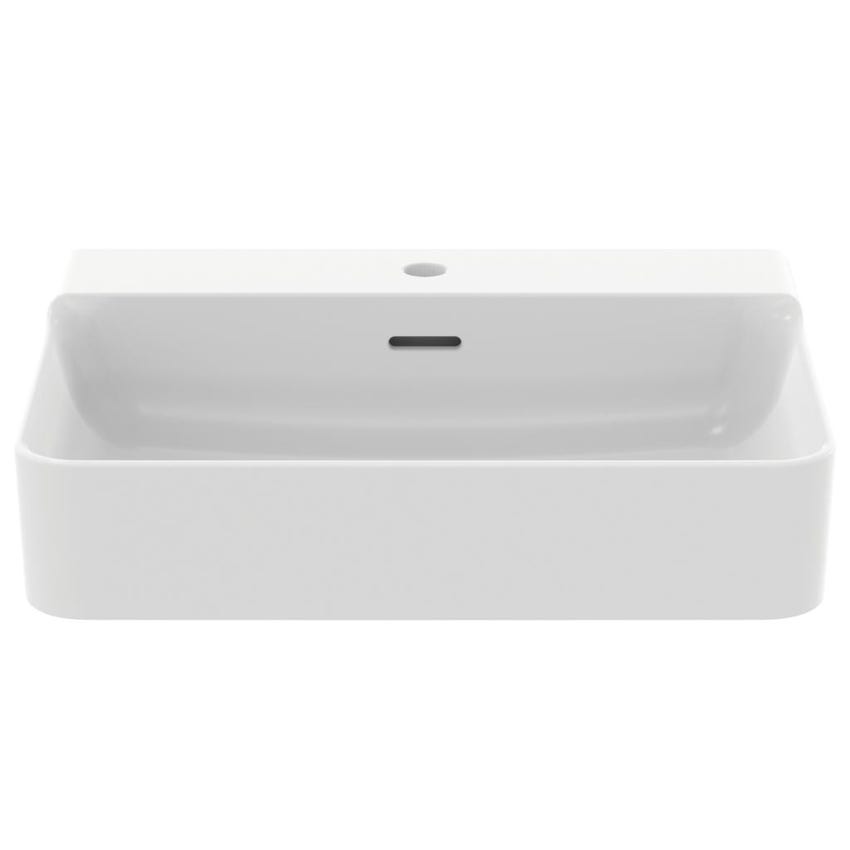 Immagine di Ideal Standard CONCA lavabo rettificato rettangolare sospeso o da appoggio L.60 cm, monoforo, con troppopieno, colore bianco seta finitura opaco T3818V1