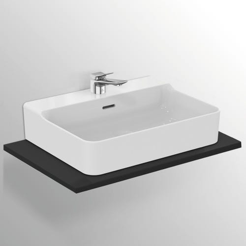 Immagine di Ideal Standard CONCA lavabo rettificato rettangolare sospeso o da appoggio L.60 cm, monoforo, con troppopieno, colore bianco seta finitura opaco T3818V1