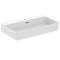 Immagine di Ideal Standard CONCA lavabo rettificato rettangolare sospeso o da appoggio L.80 cm, monoforo, con troppopieno, colore bianco seta finitura opaco T3826V1