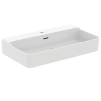 Immagine di Ideal Standard CONCA lavabo rettificato rettangolare sospeso o da appoggio L.80 cm, monoforo, con troppopieno, colore bianco seta finitura opaco T3826V1