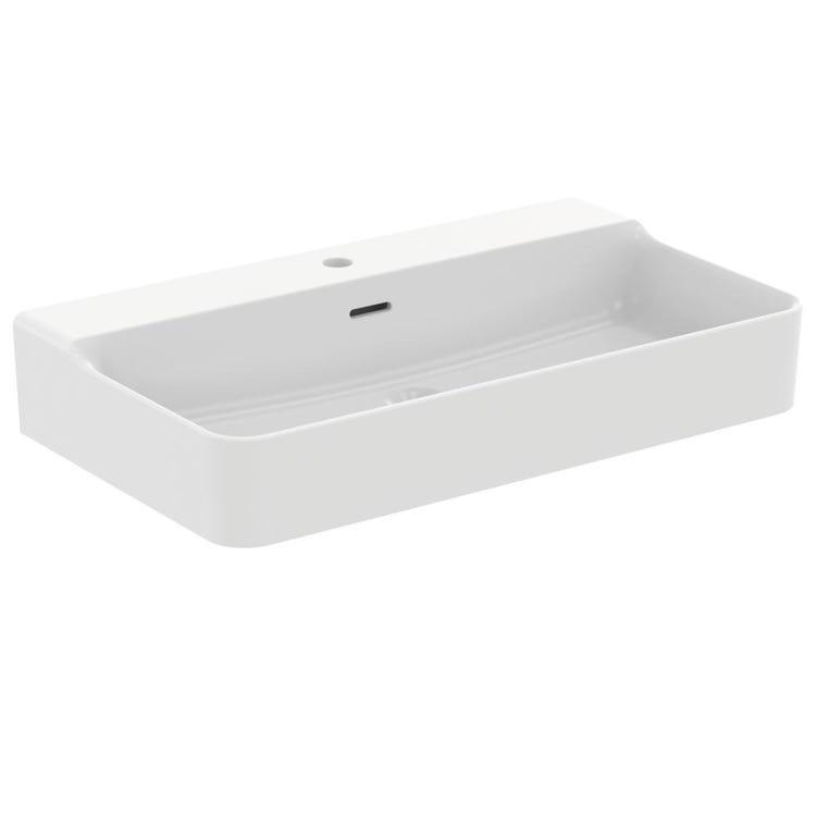 Immagine di Ideal Standard CONCA lavabo rettangolare da appoggio L.80 cm, monoforo, con troppopieno, colore bianco finitura opaco T3826V1