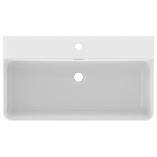 Immagine di Ideal Standard CONCA lavabo rettificato rettangolare sospeso o da appoggio L.80 cm, monoforo, con troppopieno, colore bianco seta finitura opaco T3826V1