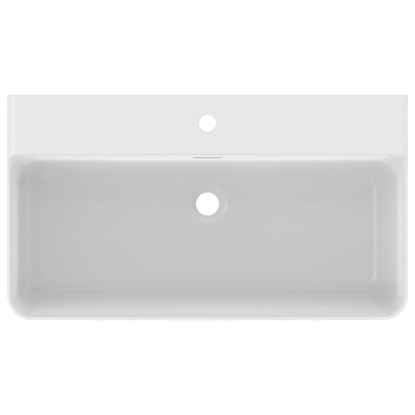 Immagine di Ideal Standard CONCA lavabo rettificato rettangolare sospeso o da appoggio L.80 cm, monoforo, con troppopieno, colore bianco seta finitura opaco T3826V1