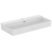 Immagine di Ideal Standard CONCA lavabo rettificato rettangolare sospeso o da appoggio L.100 cm, monoforo, con troppopieno, colore bianco seta finitura opaco T3832V1