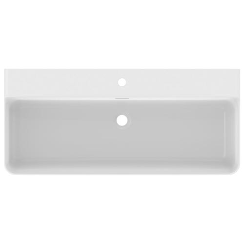 Immagine di Ideal Standard CONCA lavabo rettificato rettangolare sospeso o da appoggio L.100 cm, monoforo, con troppopieno, colore bianco seta finitura opaco T3832V1
