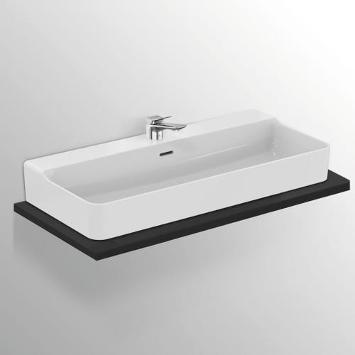 Immagine di Ideal Standard CONCA lavabo rettificato rettangolare sospeso o da appoggio L.100 cm, monoforo, con troppopieno, colore bianco seta finitura opaco T3832V1