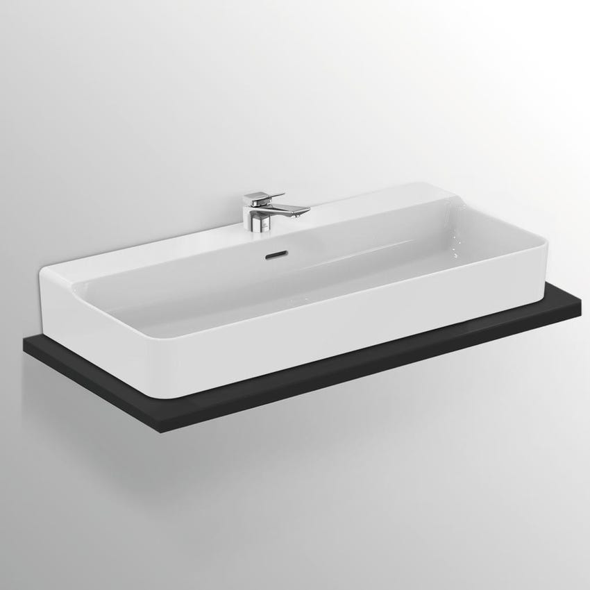 Immagine di Ideal Standard CONCA lavabo rettificato rettangolare sospeso o da appoggio L.100 cm, monoforo, con troppopieno, colore bianco seta finitura opaco T3832V1