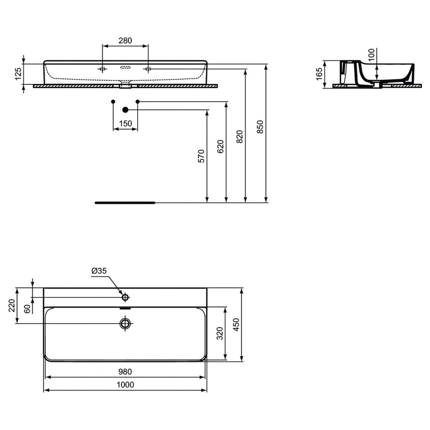 Ideal Standard T3812V1 CONCA lavabo rettangolare da appoggio L.50 cm,  monoforo, con troppopieno, colore bianco seta finitura opaco