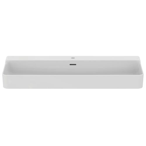 Immagine di Ideal Standard CONCA lavabo rettificato rettangolare sospeso o da appoggio L.120 cm, monoforo, con troppopieno, colore bianco seta finitura opaco T3838V1