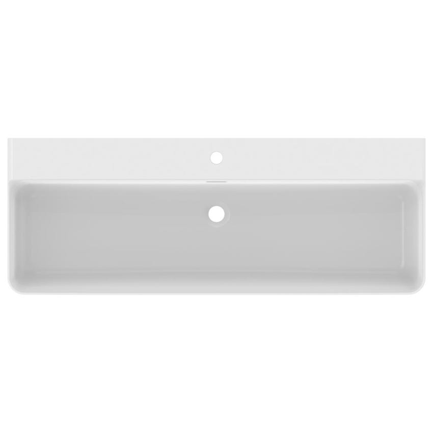 Immagine di Ideal Standard CONCA lavabo rettificato rettangolare sospeso o da appoggio L.120 cm, monoforo, con troppopieno, colore bianco seta finitura opaco T3838V1