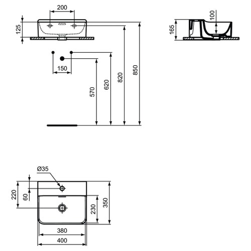 Immagine di Ideal Standard CONCA lavamani rettificato smaltato sospeso o da appoggio L.40 cm, monoforo, con troppopieno, colore bianco seta finitura opaco T3876V1