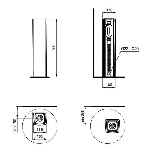 Immagine di Ideal Standard CONCA colonna per installazioni freestanding per lavabi d'appoggio T3696V1 e T3698V1, colore bianco seta finitura opaco T3880V1