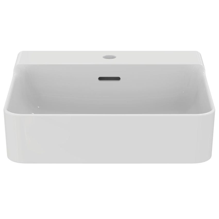 Immagine di Ideal Standard CONCA lavabo smaltato rettangolare sospeso o da appoggio L.50 cm, monoforo, con troppopieno, colore bianco finitura lucido T369001