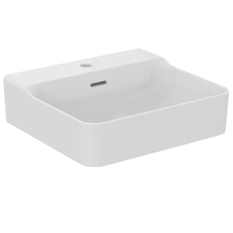 Immagine di Ideal Standard CONCA lavabo rettangolare sospeso o da appoggio L.50 cm, monoforo, con troppopieno, colore bianco finitura lucido T369001