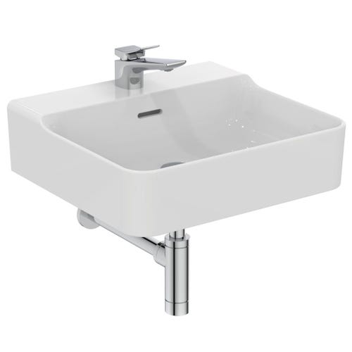Immagine di Ideal Standard CONCA lavabo smaltato rettangolare sospeso o da appoggio L.50 cm, monoforo, con troppopieno, colore bianco finitura lucido T369001