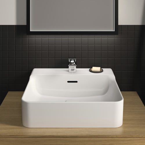 Immagine di Ideal Standard CONCA lavabo smaltato rettangolare sospeso o da appoggio L.50 cm, monoforo, con troppopieno, colore bianco finitura lucido T369001
