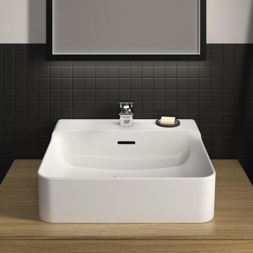 Immagine di Ideal Standard CONCA lavabo smaltato rettangolare sospeso o da appoggio L.50 cm, monoforo, con troppopieno, colore bianco finitura lucido T369001