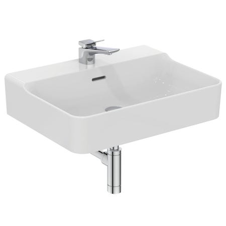 Immagine di Ideal Standard CONCA lavabo smaltato rettangolare sospeso o da appoggio L.60 cm, monoforo, con troppopieno, colore bianco finitura lucido T369101