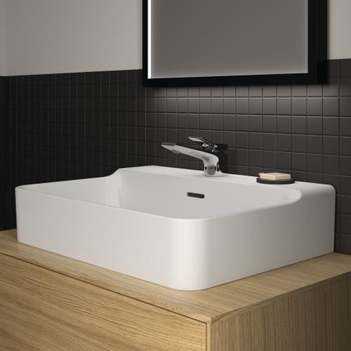 Immagine di Ideal Standard CONCA lavabo smaltato rettangolare sospeso o da appoggio L.60 cm, monoforo, con troppopieno, colore bianco finitura lucido T369101