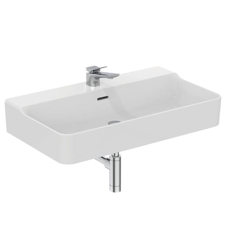 Immagine di Ideal Standard CONCA lavabo rettangolare sospeso o da appoggio L.80 cm, monoforo, con troppopieno, colore bianco finitura lucido T369201
