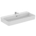 Immagine di Ideal Standard CONCA lavabo smaltato rettangolare sospeso o da appoggio L.100 cm, monoforo, con troppopieno, colore bianco seta finitura opaco T3693V1