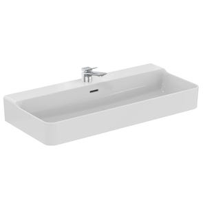 Immagine di Ideal Standard CONCA lavabo smaltato rettangolare sospeso o da appoggio L.100 cm, monoforo, con troppopieno, colore bianco seta finitura opaco T3693V1