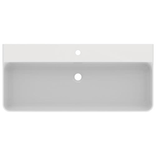Immagine di Ideal Standard CONCA lavabo smaltato rettangolare sospeso o da appoggio L.100 cm, monoforo, con troppopieno, colore bianco seta finitura opaco T3693V1