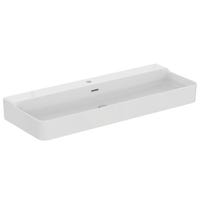 Immagine di Ideal Standard CONCA lavabo smaltato rettangolare sospeso o da appoggio L.120 cm, monoforo, con troppopieno, colore bianco finitura lucido T369401