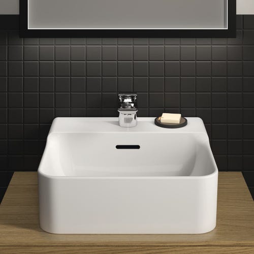 Immagine di Ideal Standard CONCA lavamani smaltato sospeso o da appoggio L.40 cm, monoforo, con troppopieno, colore bianco finitura lucido T369501
