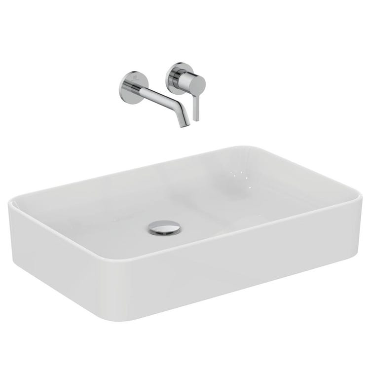 Ideal Standard Conca Ceram - Lavabo doppio da appoggio 1200x450 mm, con  troppopieno, senza foro per miscelatore, bianco T384101