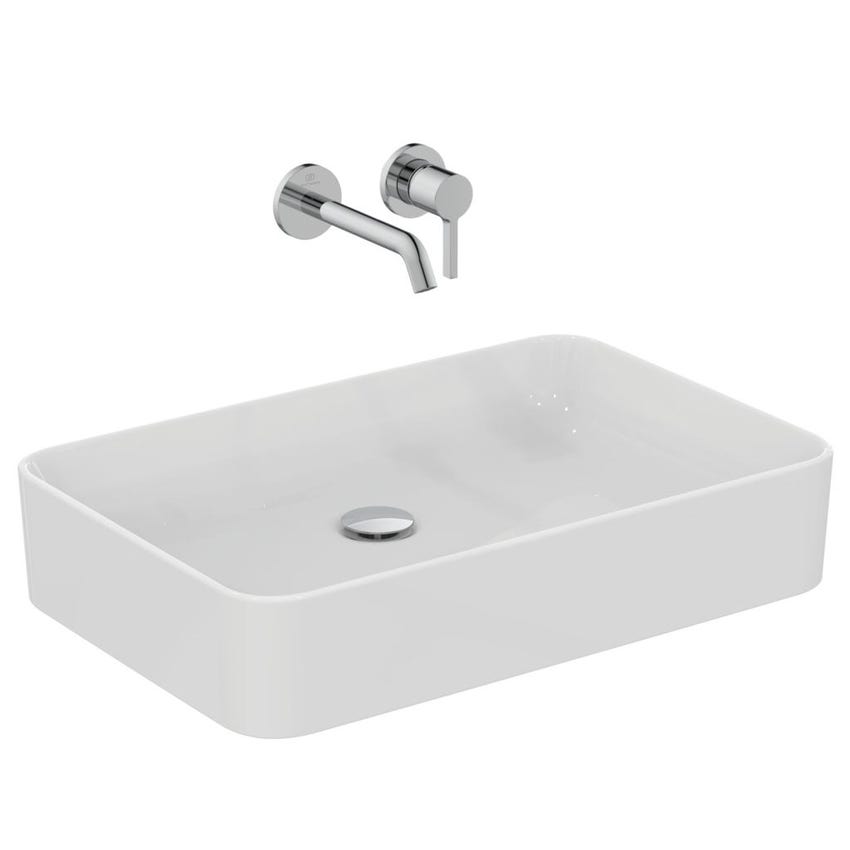 Immagine di Ideal Standard CONCA lavabo rettangolare da appoggio L.60 cm, senza troppopieno, colore bianco finitura lucido T369801