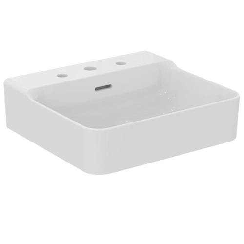 Immagine di Ideal Standard CONCA lavabo smaltato rettangolare sospeso o da appoggio L.50 cm, 3 fori, con troppopieno, colore bianco finitura lucido T378301