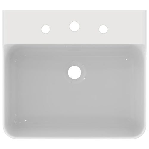 Immagine di Ideal Standard CONCA lavabo smaltato rettangolare sospeso o da appoggio L.50 cm, 3 fori, con troppopieno, colore bianco finitura lucido T378301