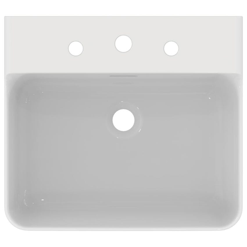Immagine di Ideal Standard CONCA lavabo smaltato rettangolare sospeso o da appoggio L.50 cm, 3 fori, con troppopieno, colore bianco finitura lucido T378301