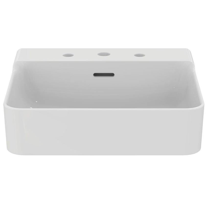 Immagine di Ideal Standard CONCA lavabo smaltato rettangolare sospeso o da appoggio L.50 cm, 3 fori, con troppopieno, colore bianco finitura lucido T378301