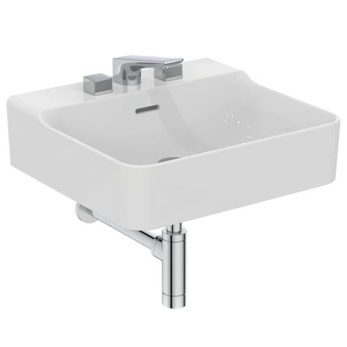 Immagine di Ideal Standard CONCA lavabo smaltato rettangolare sospeso o da appoggio L.50 cm, 3 fori, con troppopieno, colore bianco finitura lucido T378301