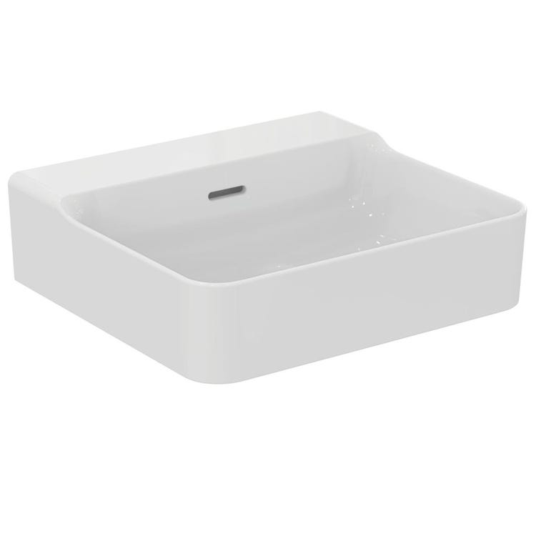 Immagine di Ideal Standard CONCA lavabo rettangolare sospeso o da appoggio L.50 cm, con troppopieno, colore bianco finitura lucido T378401