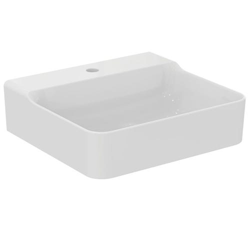 Immagine di Ideal Standard CONCA lavabo smaltato rettangolare sospeso o da appoggio L.50 cm, monoforo, senza troppopieno, colore bianco finitura lucido T378501