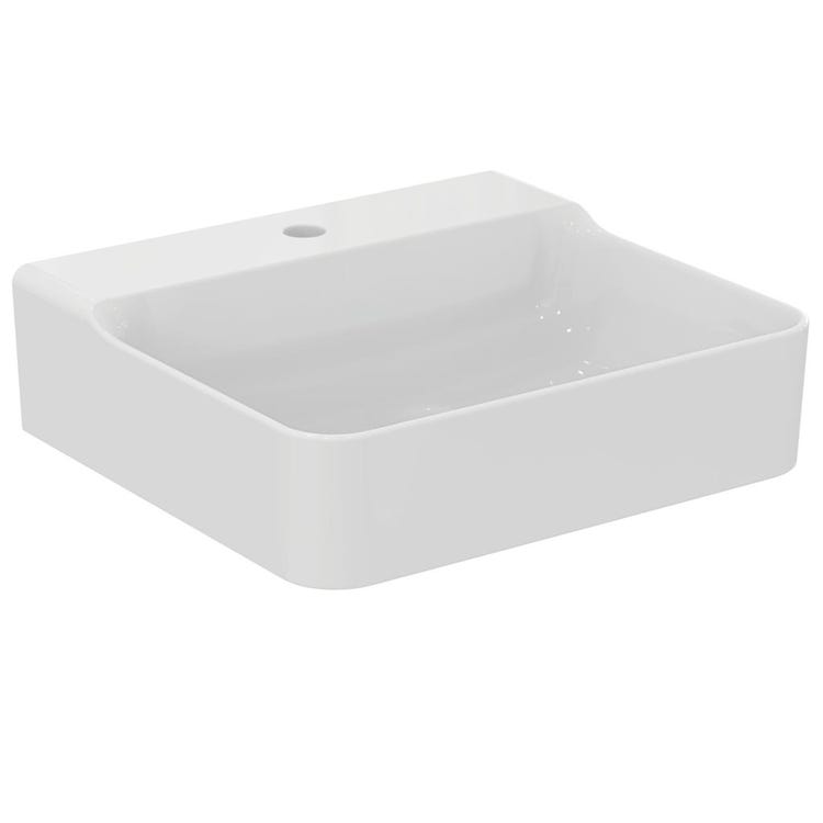 Ideal Standard CONCA lavabo rettangolare sospeso o da appoggio L.50 cm, monoforo, senza troppopieno, colore bianco finitura lucido T378501