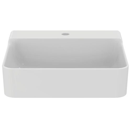Immagine di Ideal Standard CONCA lavabo smaltato rettangolare sospeso o da appoggio L.50 cm, monoforo, senza troppopieno, colore bianco finitura lucido T378501