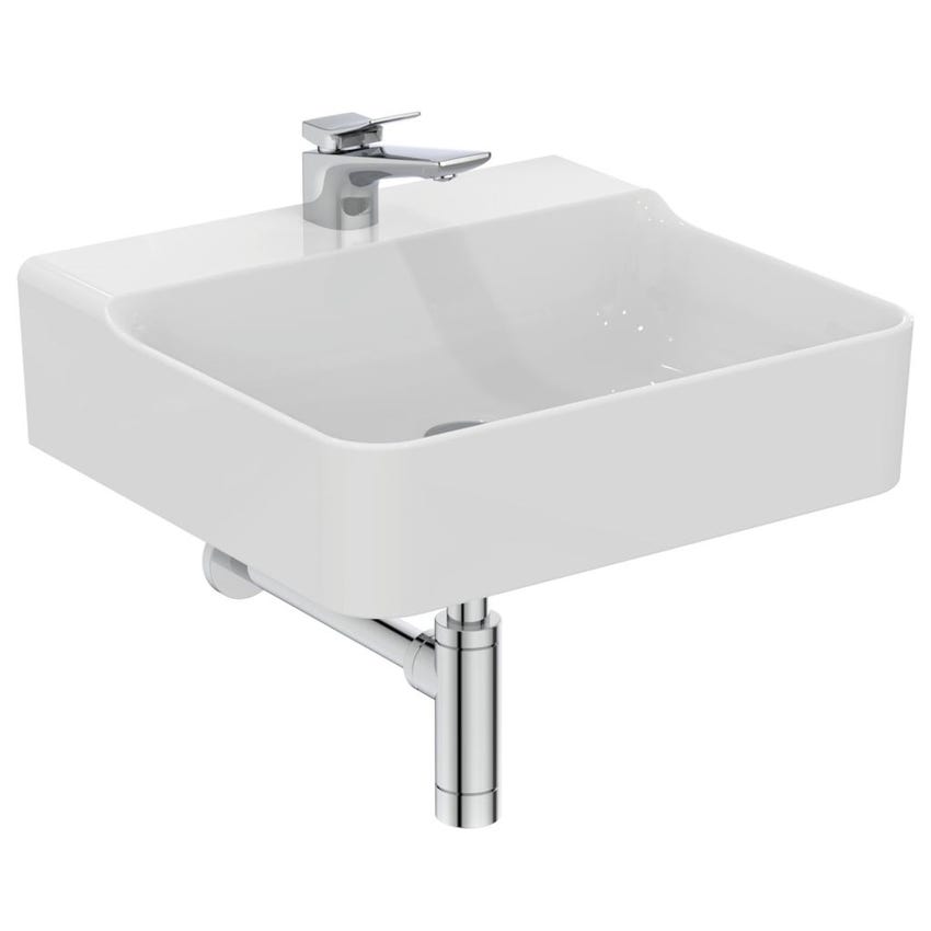 Immagine di Ideal Standard CONCA lavabo smaltato rettangolare sospeso o da appoggio L.50 cm, monoforo, senza troppopieno, colore bianco finitura lucido T378501