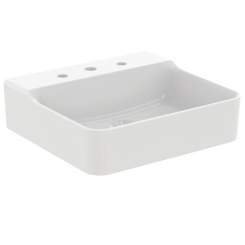 Immagine di Ideal Standard CONCA lavabo smaltato rettangolare sospeso o da appoggio L.50 cm, 3 fori, senza troppopieno, colore bianco finitura lucido T378601