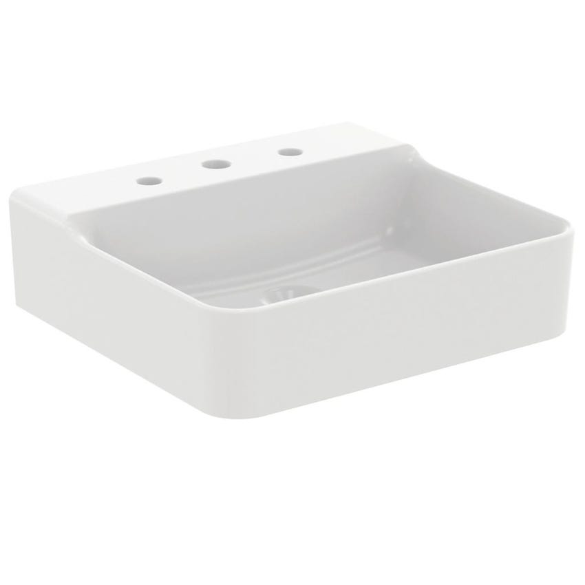 Immagine di Ideal Standard CONCA lavabo rettangolare sospeso o da appoggio L.50 cm, 3 fori, senza troppopieno, colore bianco finitura lucido T378601