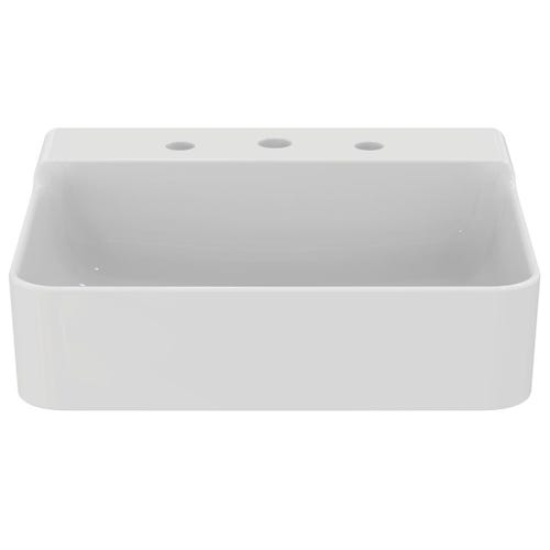 Immagine di Ideal Standard CONCA lavabo smaltato rettangolare sospeso o da appoggio L.50 cm, 3 fori, senza troppopieno, colore bianco finitura lucido T378601