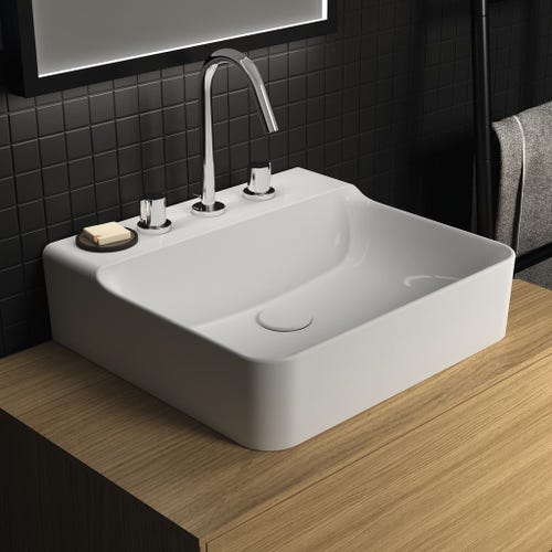 Ideal Standard Conca Ceram - Lavabo da appoggio 800x450 mm, con  troppopieno, foro per miscelatore, bianco T382601