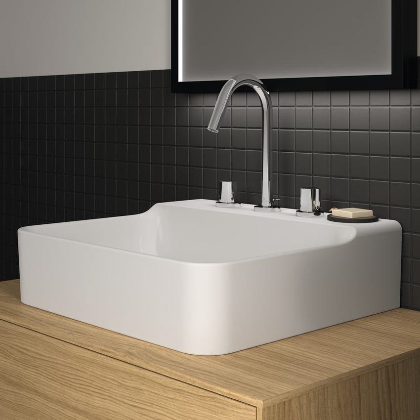 Immagine di Ideal Standard CONCA lavabo smaltato rettangolare sospeso o da appoggio L.50 cm, 3 fori, senza troppopieno, colore bianco finitura lucido T378601