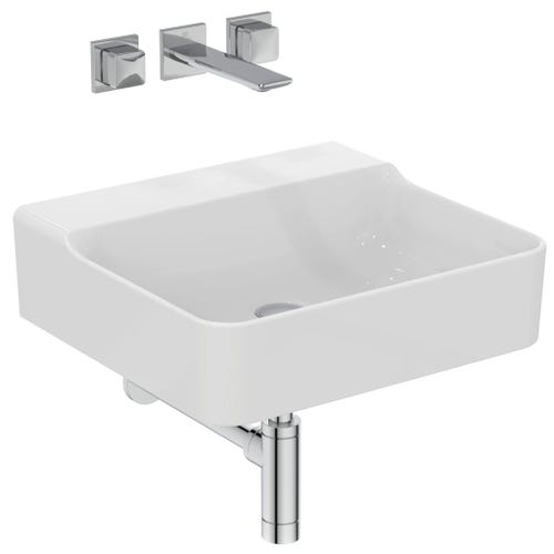 Immagine di Ideal Standard CONCA lavabo smaltato rettangolare sospeso o da appoggio L.50 cm, senza troppopieno, colore bianco finitura lucido T378701