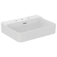 Immagine di Ideal Standard CONCA lavabo smaltato rettangolare sospeso o da appoggio L.60 cm, 3 fori, con troppopieno, colore bianco finitura lucido T378801