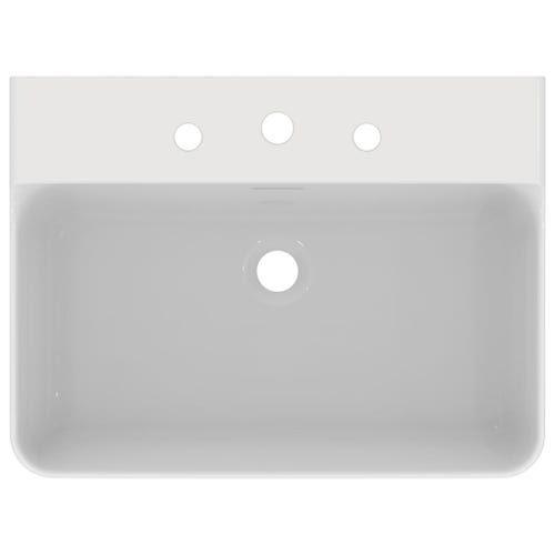 Immagine di Ideal Standard CONCA lavabo smaltato rettangolare sospeso o da appoggio L.60 cm, 3 fori, con troppopieno, colore bianco finitura lucido T378801